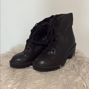Universal Thread Black Lace Up Boots with Chunky Heel